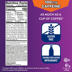 Caffeine note on the packaging highlighting energy uplift