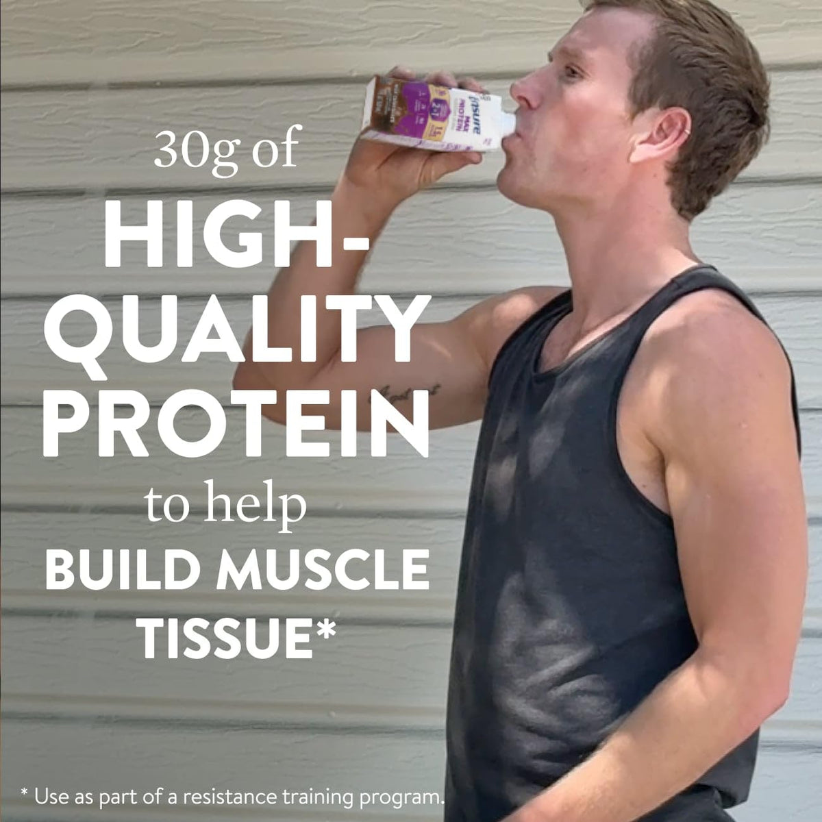 Ensure Max Protein Shake label highlights 30g protein per serving for muscle tissue support.