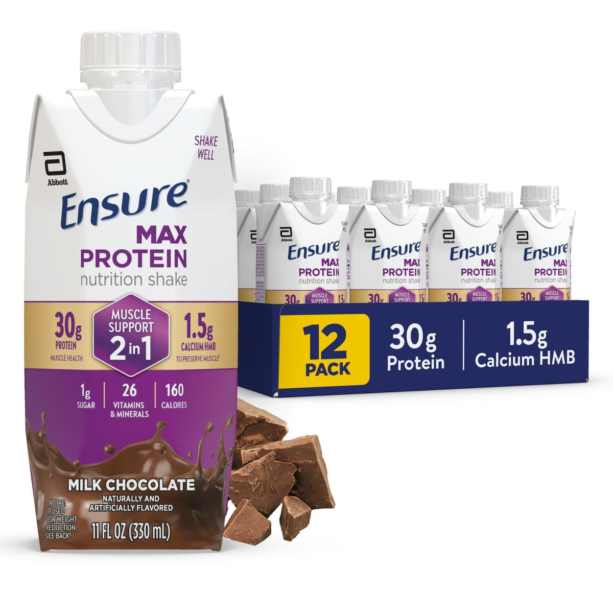 Ensure Max Protein Shake milk chocolate bottle with creamy texture for post-workout support.