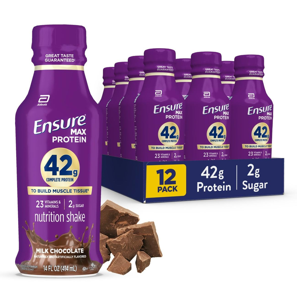 Ensure Max Protein Shake bottle showing 42g protein for active lifestyles.