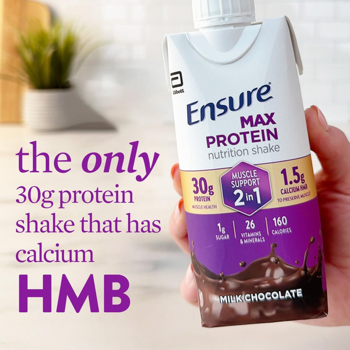 Ensure Max Protein Shake nutrition panel highlights 26 vitamins and minerals.