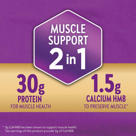 Ensure Max Protein Shake packaging front highlights 30g protein and CaHMB for muscle health.