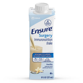 Ensure Surgery Vanilla Shake bottle highlights 18 g protein for recovery support.