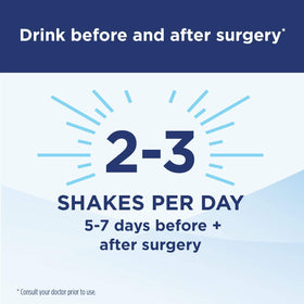 Ensure Surgery Vanilla Shake packaging highlights ERAS compatibility.