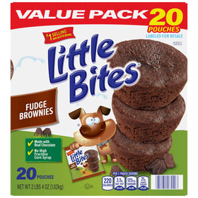 Entenmann's Little Bites Fudge Brownies value-pack display for easy multipack snacking.