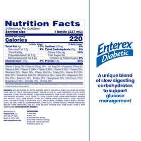 Enterex Diabetic shake being poured to show convenient ready-to-drink serving.
