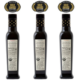 Entimio brochure and oils on kitchen counter ready for tasting