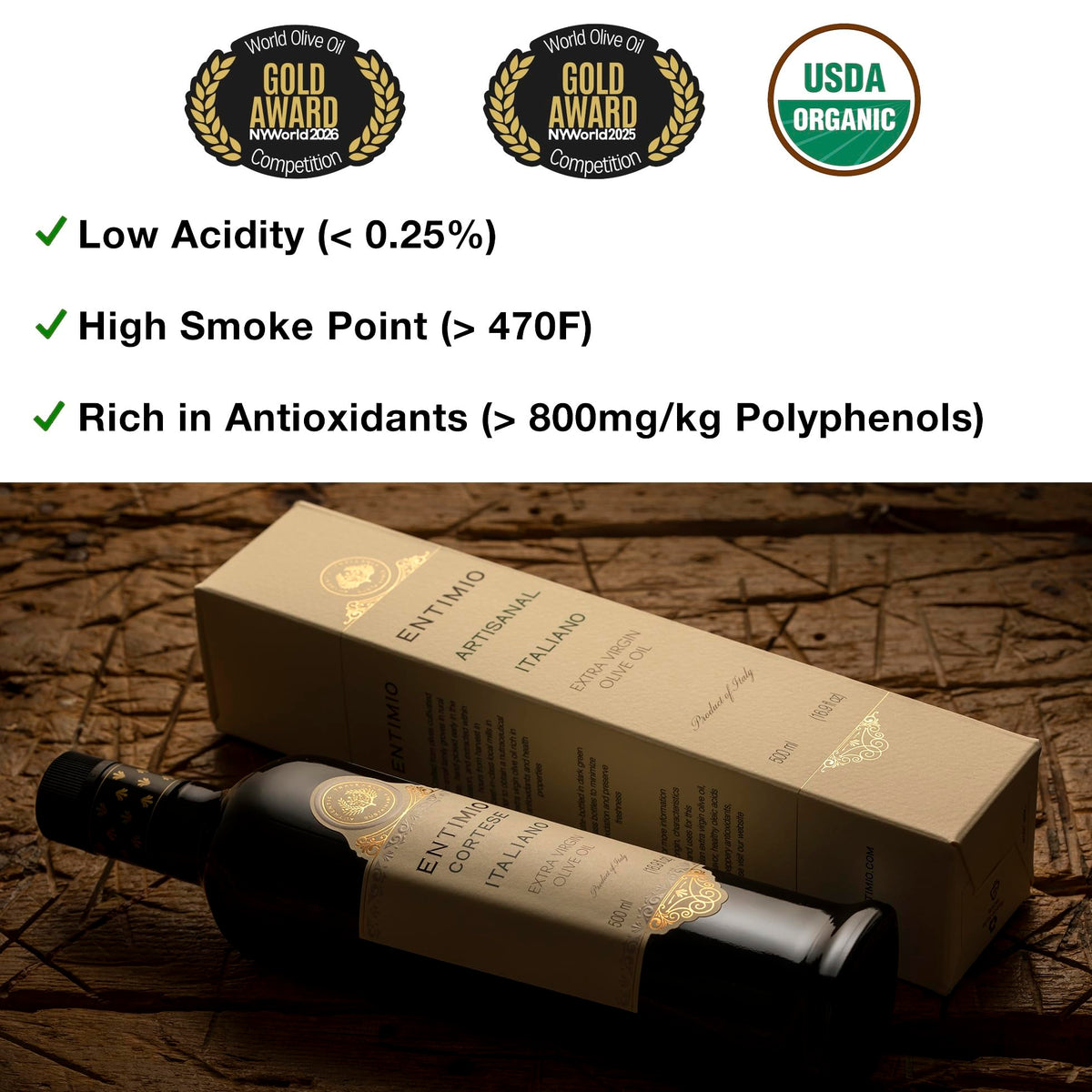 Entimio Cortese bottle pour capturing smooth flow for dressings and finishing