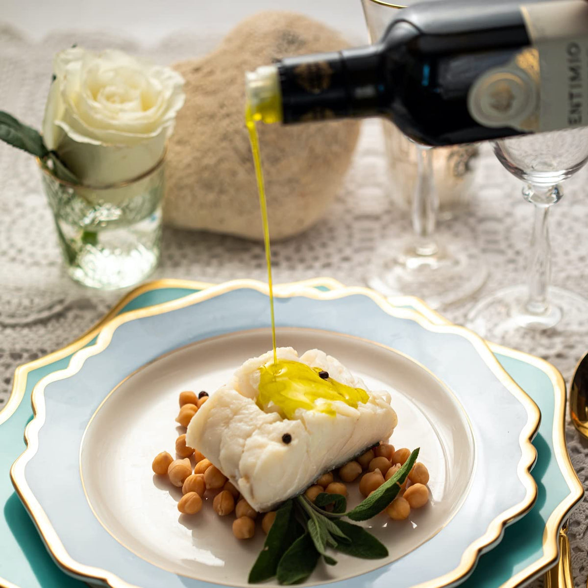 Entimio Cortese kitchen use with greens showing versatile EVOO