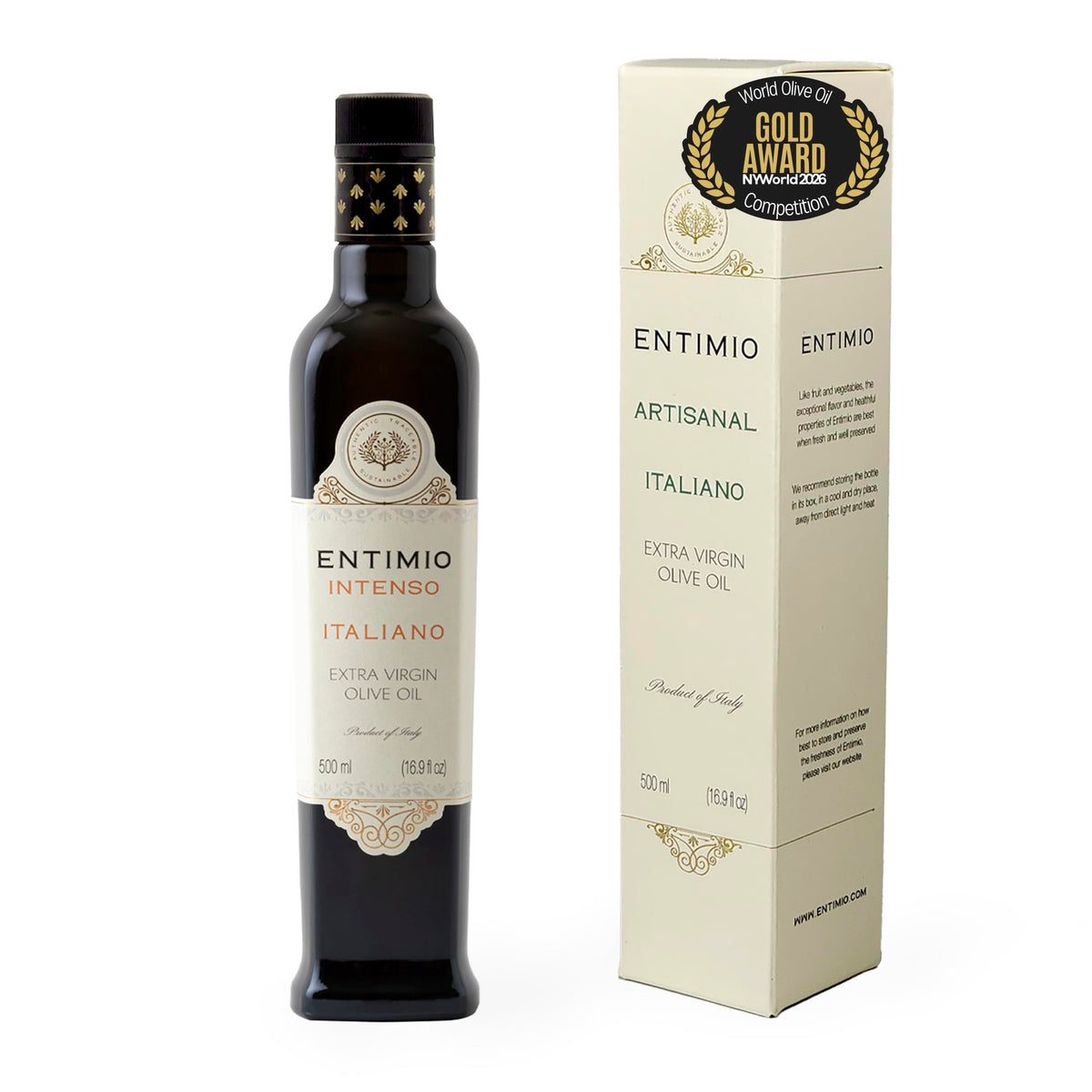 Entimio Intenso bottle front for everyday cooking and finishing.