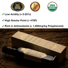 Entimio Intenso label closeup highlighting award quality EVOO