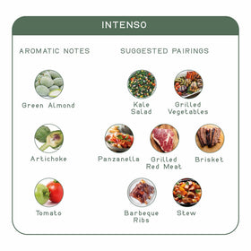 Entimio Intenso oil pour showing rich, polyphenol-packed oil.