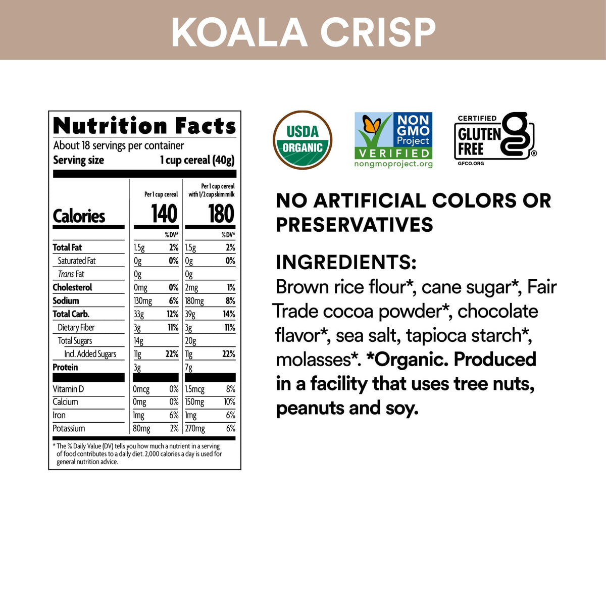 EnviroKidz Koala Crisp six-ingredient gluten-free cereal.