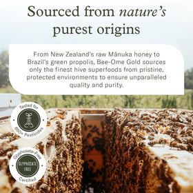 Enviromedica Bee-Ome Gold green propolis close-up emphasizes pristine sourcing