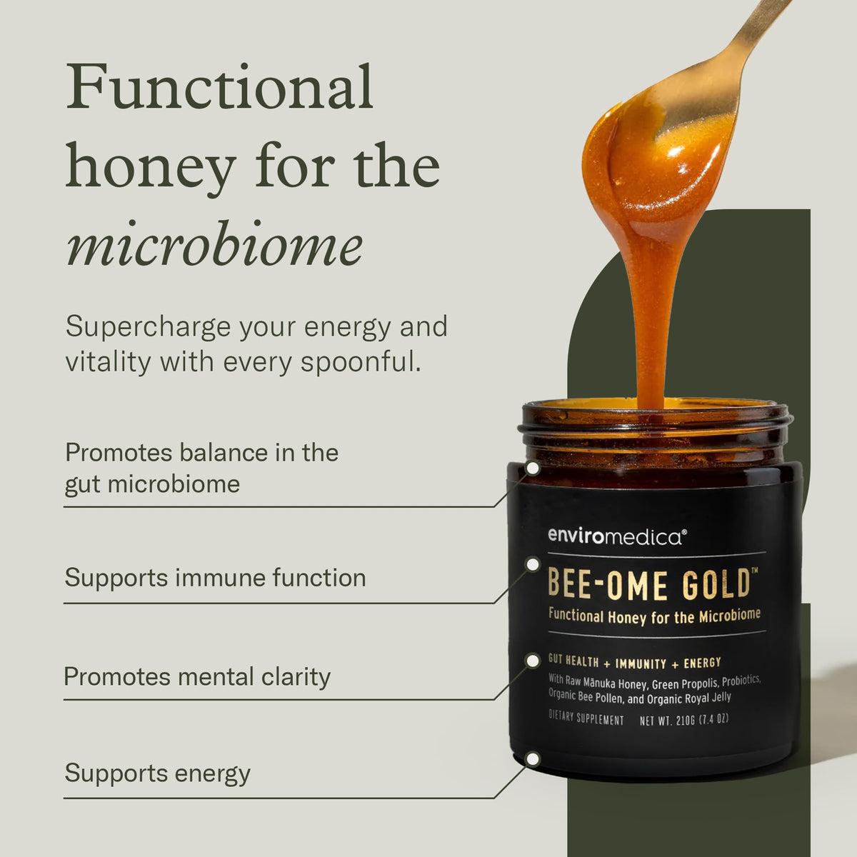Enviromedica Bee-Ome Gold jar reveals royal jelly and Manuka honey fusion for nutrient density