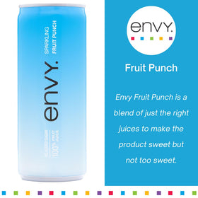 Envy Sparkling 100% Fruit Juice label closeup displaying all-natural ingredients