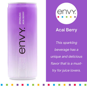 Envy Sparkling Acai Berry fridge setup emphasizes convenient grab-and-go hydration.