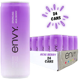 Envy Sparkling Acai Berry 8oz label highlights vibrant juice and no added sugar.