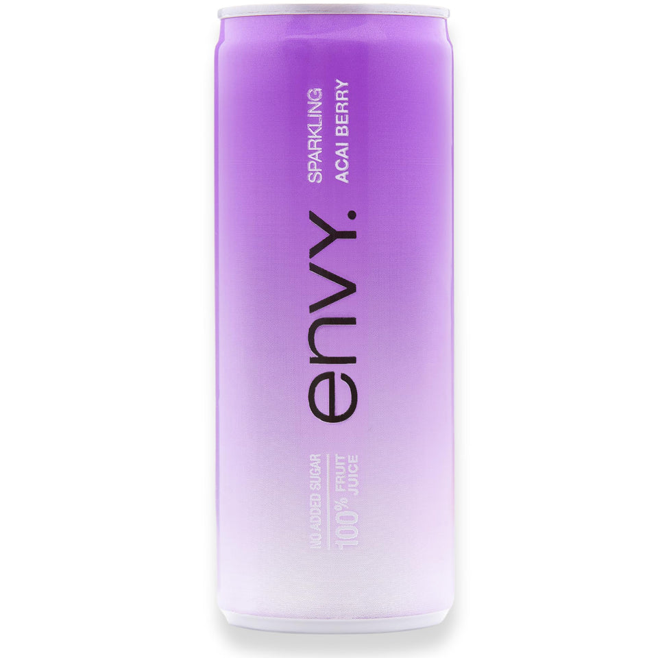 Envy Sparkling Acai Berry bottle pour for a refreshing, all-natural beverage.