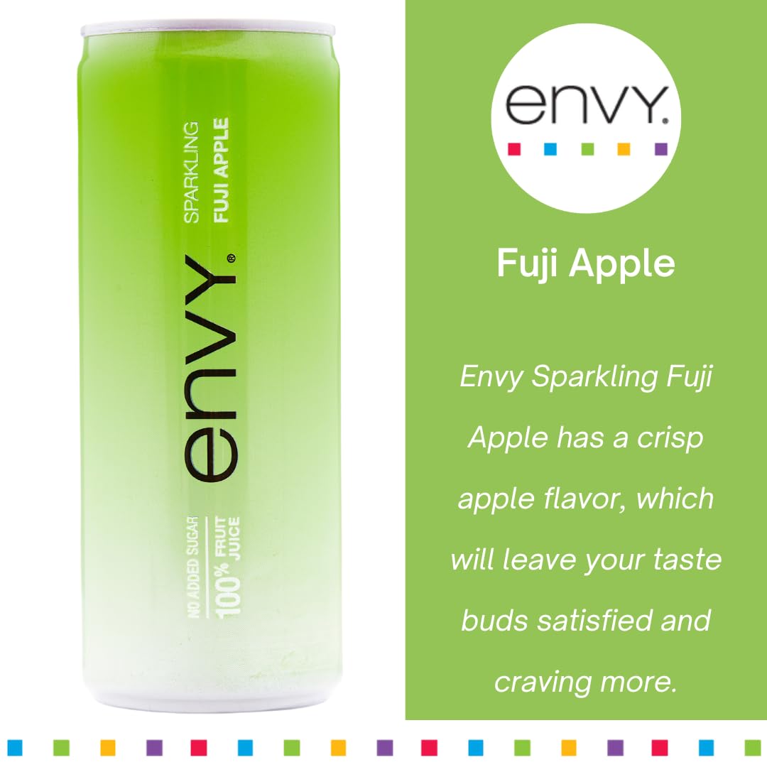 Envy Sparkling Fuji Apple nutrition panel highlights vitamins A, C, D and calcium.