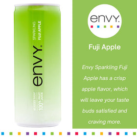 Envy Sparkling Fuji Apple nutrition panel highlights vitamins A, C, D and calcium.