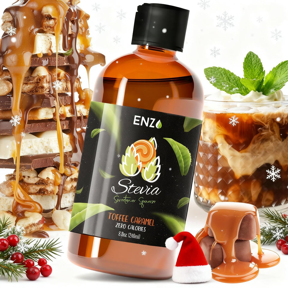 Enzo's Liquid Stevia Drops bottle pour for zero calorie drinks