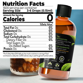 Close-up of Enzo's Stevia Drops label highlighting natural ingredients