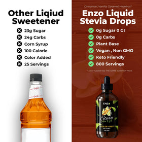 Close-up of Enzo's Vanilla Stevia Drops showing natural sweetness