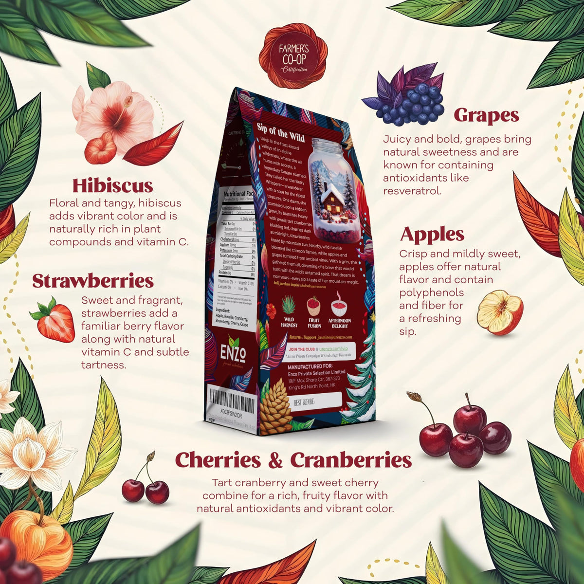Enzo's Alpine Wildberry cup presentation showcases vibrant crimson hue and smooth body.