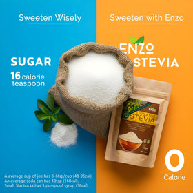 Front label highlights USDA Organic and vegan status for Enzo Stevia Powder.
