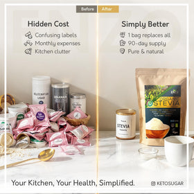 Enzo's stevia powder bag lasts longer between purchases