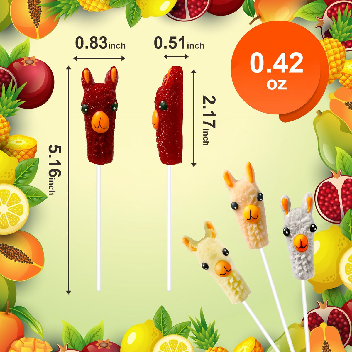 EORA Alpaca lollipops with assorted fruit flavors for celebrations and sharing.