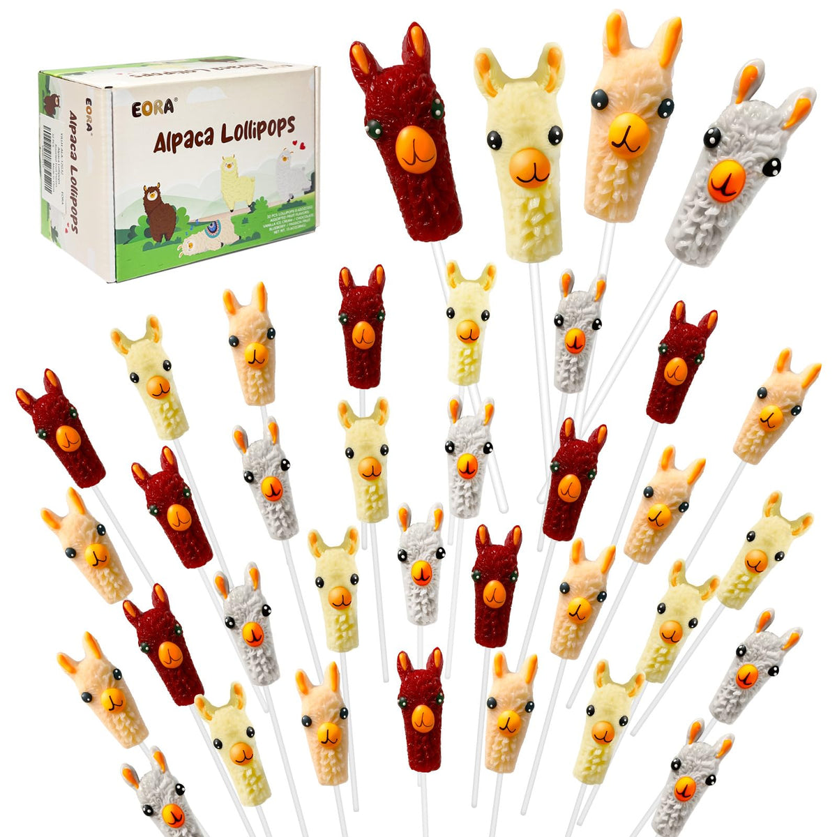 EORA Alpaca lollipops, individually wrapped, 32-pack, ideal for party favors.