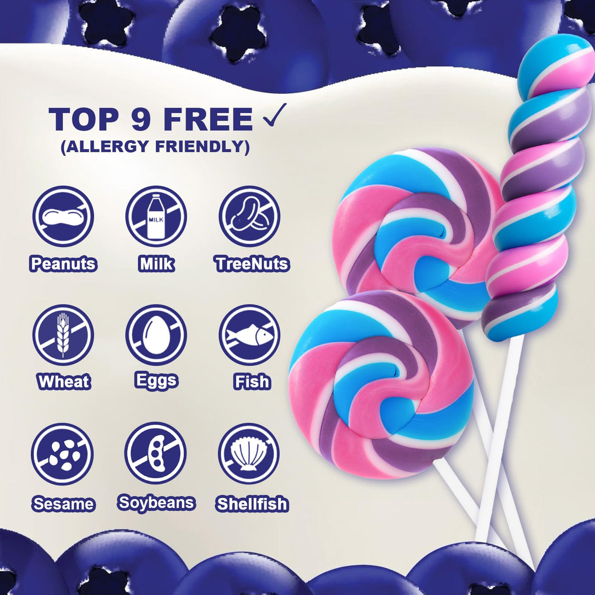 EORA blue blueberry flavor lollipop close-up for flavor seekers.