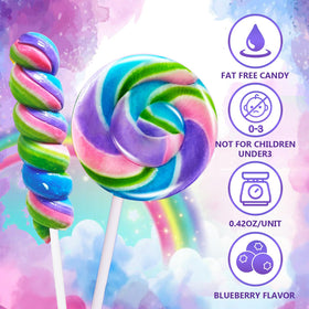 Blueberry flavor lollipop close-up, showcasing vibrant color and glossy finish from EORA.