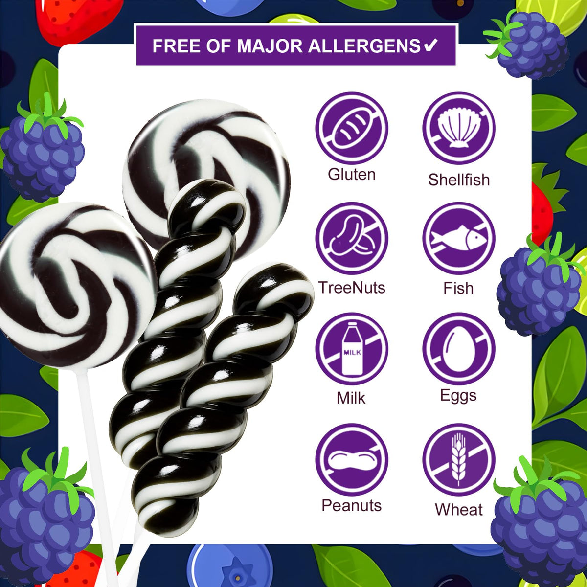 EORA gluten-free blackberry-lollipops offer bold flavor with no major allergens.