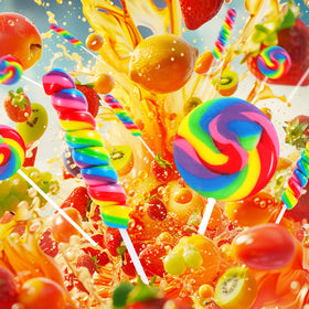 EORA rainbow swirl lollipops, individually wrapped for freshness.