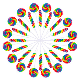 EORA rainbow twist lollipops in a 32-pack for party favors.
