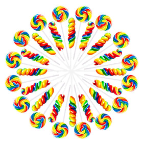 EORA rainbow twisty lollipops in a 32-pack, ideal for celebrations and cake toppers