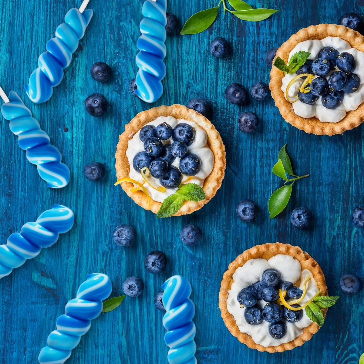 EORA Something Blue lollipops at a candy buffet, easy to share and decorate.