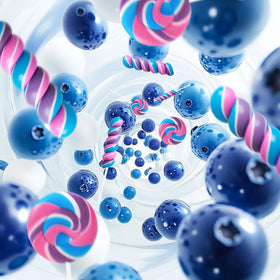 EORA swirl lollipops showcase blue, pink, and purple colors.