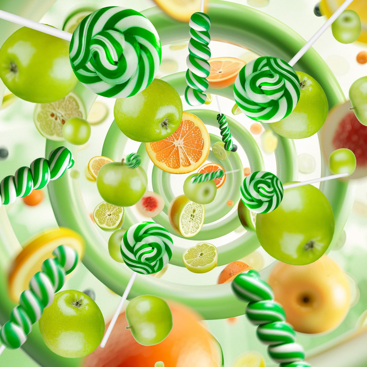 EORA twist-lollipop green-apple packaging highlights bright, kid-friendly party snacks.