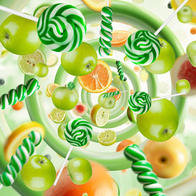 EORA twist-lollipop green-apple packaging highlights bright, kid-friendly party snacks.