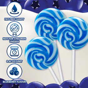 Wedding or baby shower display with EORA blue swirl lollipops as focal decor.