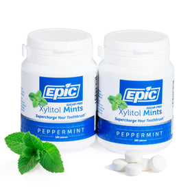 Epic 100% Xylitol Mints front-pack showing a refreshing peppermint breath option