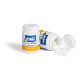 Epic 100 percent Xylitol Mints individual mint closeup reveals smooth texture