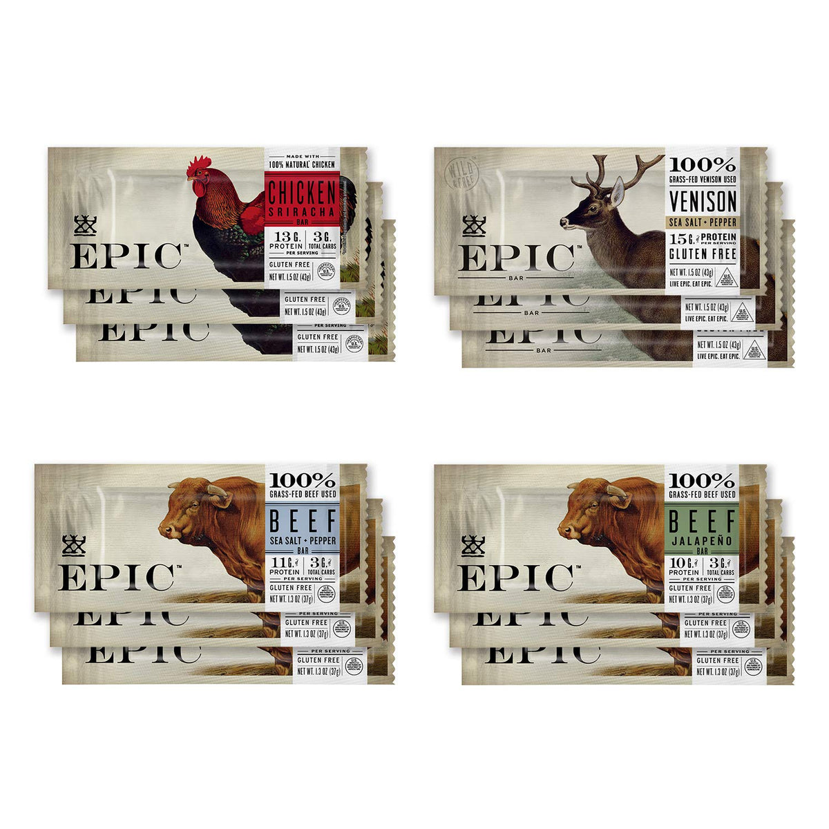Epic Bars variety pack box for convenient protein-snacking on the go
