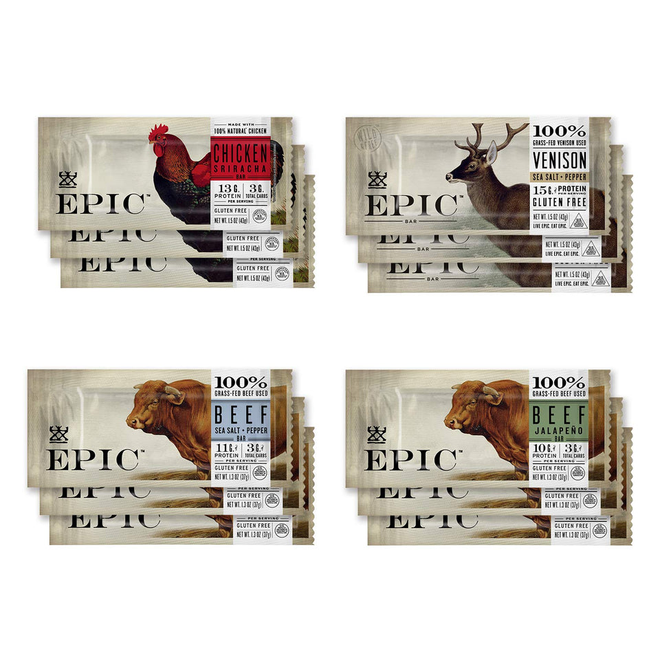 Epic Bars variety pack box for convenient protein-snacking on the go