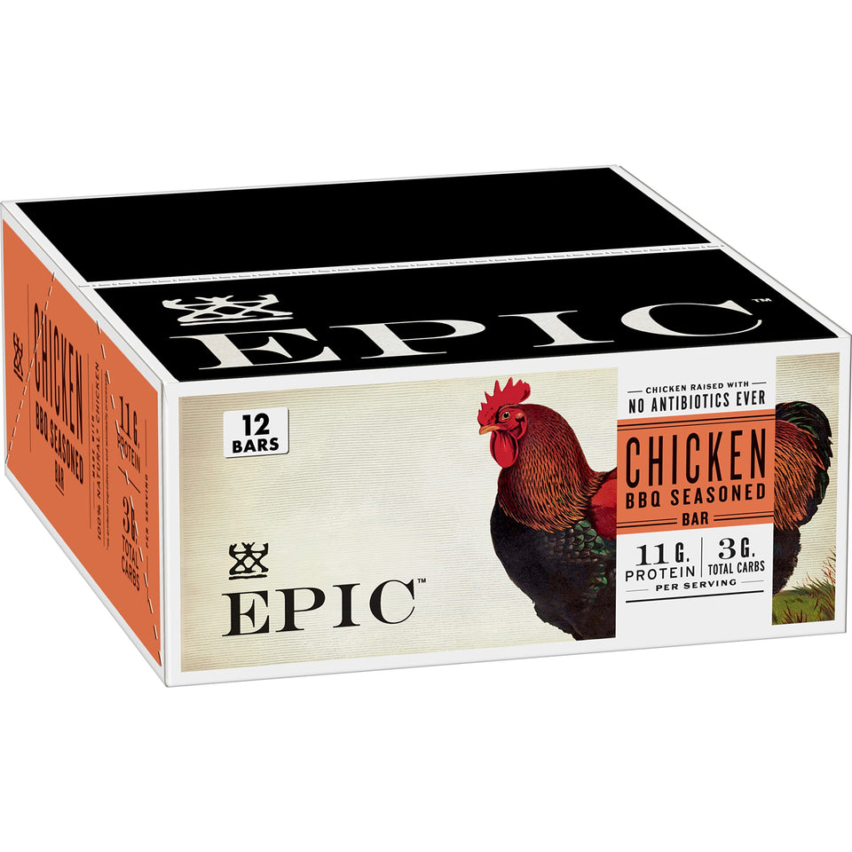Epic BBQ Chicken Bar packshot highlighting a high-protein snack for on-the-go fueling.