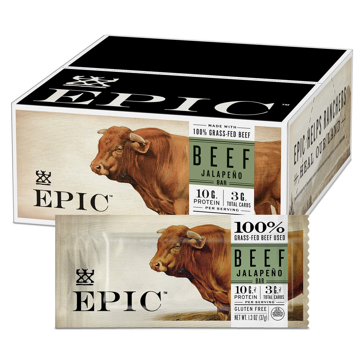 Epic Beef Jalapeño Bars pack shot, a convenient keto-friendly snack